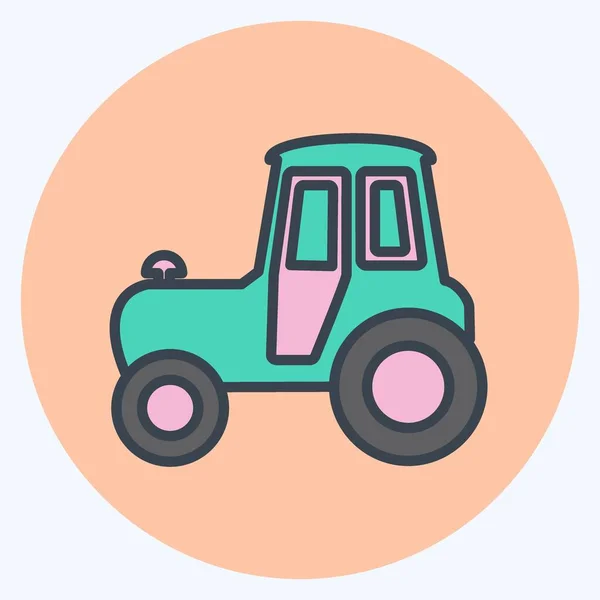 Tractor Icon Trendy Color Mate Style Isolated Soft Blue Background — Vector de stock