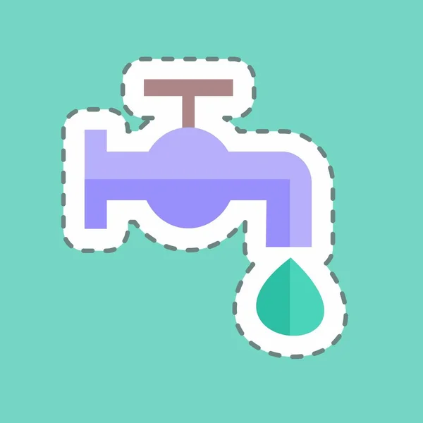 Water Tap Sticker Trendy Line Cut Isolated Blue Background — Archivo Imágenes Vectoriales