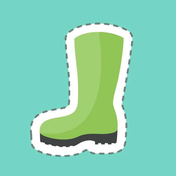 Gardening Boots Sticker Trendy Line Cut Isolated Blue Background — Stock Vector