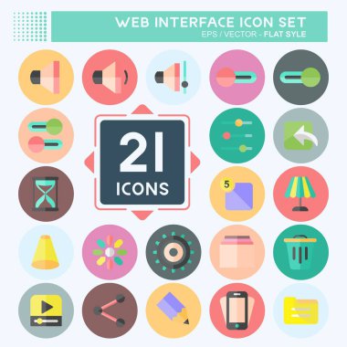 Web Arayüz Simgesi Ayarlandı. Web arayüzü sembolü için uygun. Düz stil. Basit dizayn edilebilir. tasarım şablonu. Basit gösterim