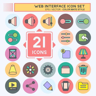 Web Arayüz Simgesi Ayarlandı. Web arayüzü sembolü için uygun. renk arkadaşı stili. Basit dizayn edilebilir. tasarım şablonu. Basit gösterim