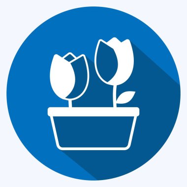 Tencerede ikon laleler. Bahar sembolü için uygun. Uzun gölge tarzı. Basit dizayn edilebilir. tasarım şablonu. Basit gösterim