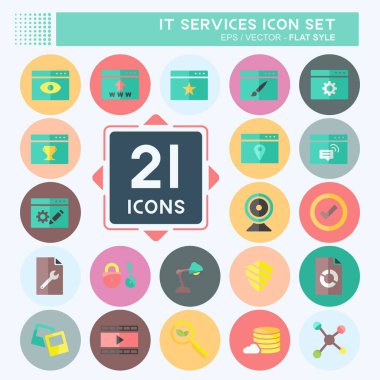 IT Servis Simgesi Ayarlandı. IT Servisleri sembolü için uygun. Düz stil. Basit dizayn edilebilir. tasarım şablonu. Basit gösterim