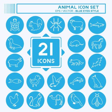 Hayvan Simgesi Seti. Hayvan sembolü için uygun. Mavi gözlü. Basit dizayn edilebilir. tasarım şablonu. Basit gösterim