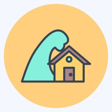 İkon Fırtınası Vuruşu Evi. Afet sembolü için uygun. renk arkadaşı stili. Basit dizayn edilebilir. tasarım şablonu. Basit gösterim