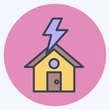 Simge Yıldırımları Evi. Afet sembolü için uygun. renk arkadaşı stili. Basit dizayn edilebilir. tasarım şablonu. Basit gösterim