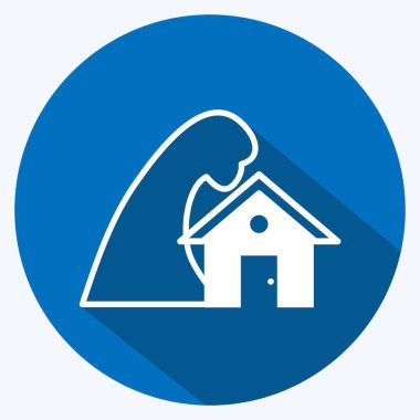 İkon Fırtınası Vuruşu Evi. Afet sembolü için uygun. Uzun gölge tarzı. Basit dizayn edilebilir. tasarım şablonu. Basit gösterim