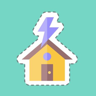 Çıkartma çizgisi Yıldırım Çarpma Evi 'ni kesti. Afet sembolü için uygun. renk arkadaşı stili. Basit dizayn edilebilir. tasarım şablonu. Basit gösterim