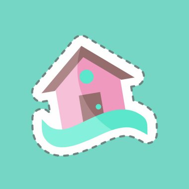 Çıkartma hattı House in Flood 'u kesti. Afet sembolü için uygun. renk arkadaşı stili. Basit dizayn edilebilir. tasarım şablonu. Basit gösterim