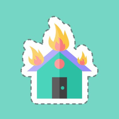 Çıkartma hattı House on Fire 'ı kesti. Afet sembolü için uygun. renk arkadaşı stili. Basit dizayn edilebilir. tasarım şablonu. Basit gösterim