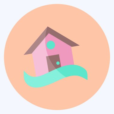 Tufan 'daki ikon evi. Afet sembolü için uygun. Düz stil. Basit dizayn edilebilir. tasarım şablonu. Basit gösterim