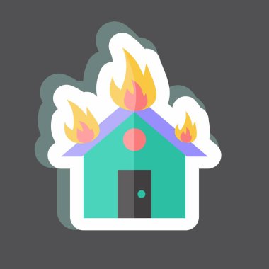 Çıkartma Evi yanıyor. Afet sembolü için uygun. renk arkadaşı stili. Basit dizayn edilebilir. tasarım şablonu. Basit gösterim