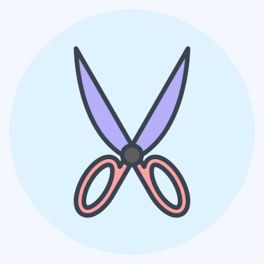 Terzi sembolü için uygun bir makas ikilisi. renk arkadaşı stili. Basit dizayn edilebilir. tasarım şablonu. Basit gösterim