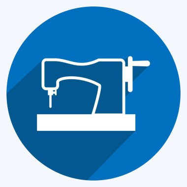 Simge Eski Tarz Makinesi. Terzi sembolü için uygun. Uzun gölge tarzı. Basit dizayn edilebilir. tasarım şablonu. Basit gösterim