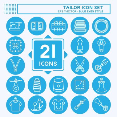 Terzi Simgesi Seti. Terzi sembolü için uygun. Mavi gözlü. Basit dizayn edilebilir. tasarım şablonu. Basit gösterim