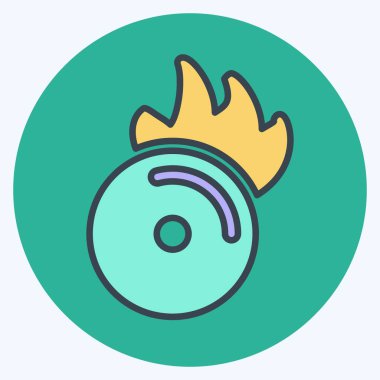 Ateş 'te ikon CD' si. Müzik sembolü için uygun. renk arkadaşı stili. Basit dizayn edilebilir. tasarım şablonu. Basit gösterim