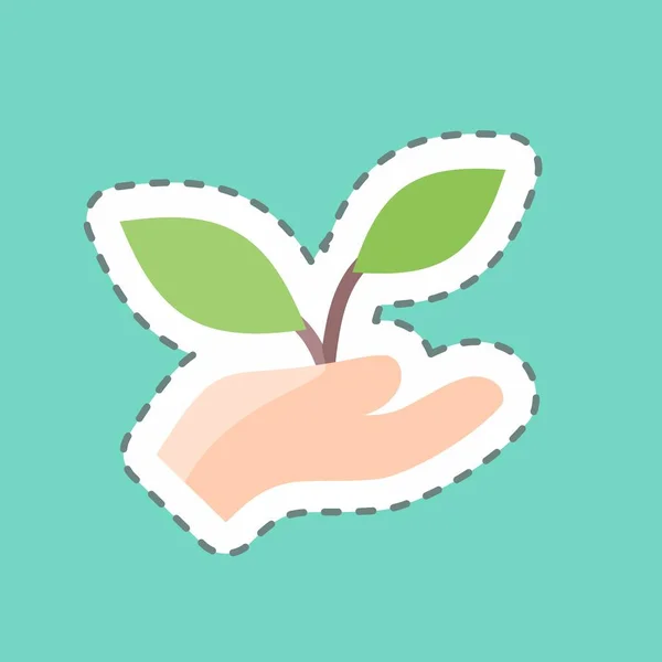 Sticker Γραμμή Κοπεί Holding Plants Κατάλληλο Για Σύμβολο Άνοιξης Απλό — Διανυσματικό Αρχείο
