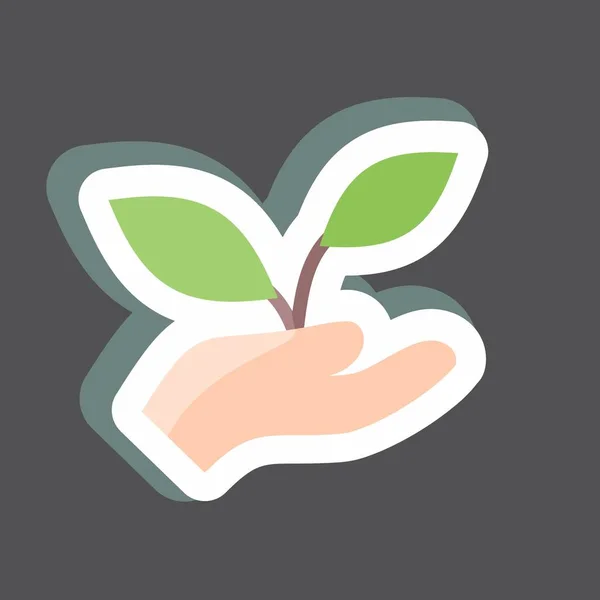 Sticker Holding Plants Suitable Spring Symbol Simple Design Editable Design — Vetor de Stock