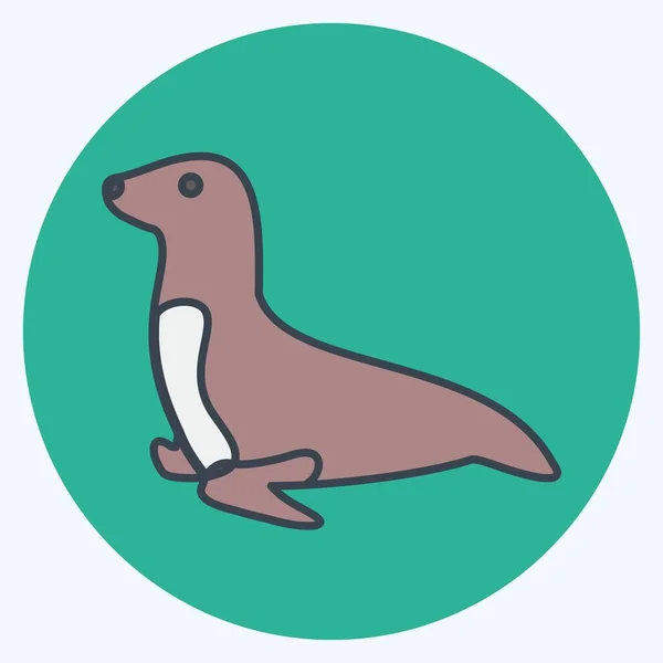 Icon Sea Dog Suitable Animal Symbol Color Mate Style Simple — стоковый вектор