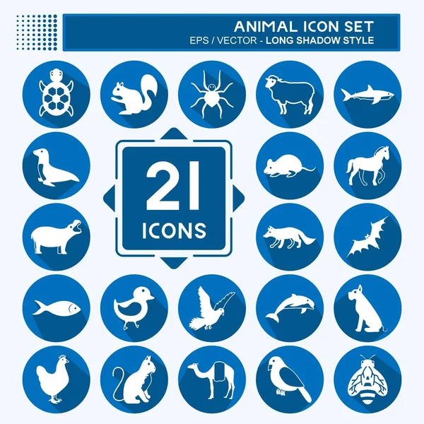 Hayvan Simgesi Seti. Hayvan sembolü için uygun. Uzun gölge tarzı. Basit dizayn edilebilir. tasarım şablonu. Basit gösterim