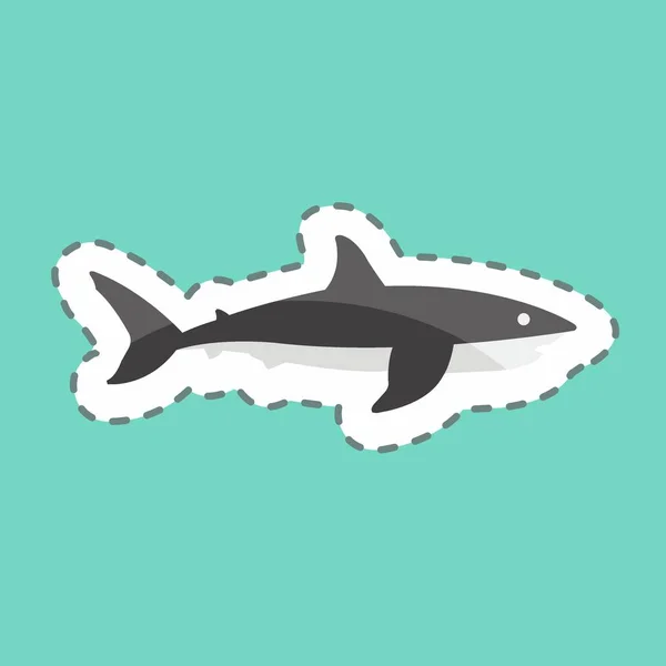 Sticker Line Cut Shark Vhodné Pro Zvířecí Symbol Jednoduchý Design — Stockový vektor