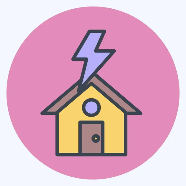 Icon Lightning Striking House Suitable Disasters Symbol Color Mate Style — Image vectorielle