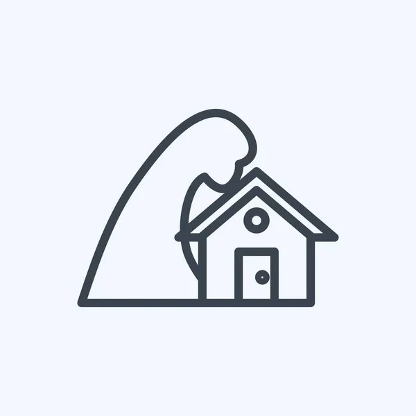 Icon Storm Hitting House Suitable Disasters Symbol Line Style Simple — Stock Vector