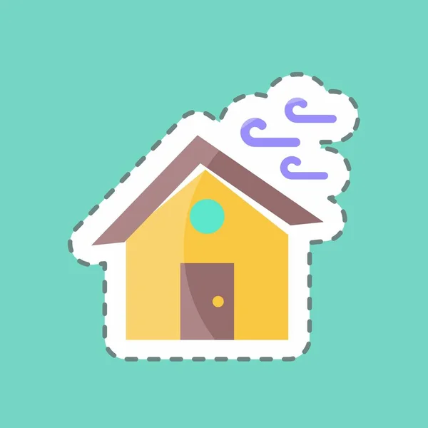 Garis Stiker Memotong Winds Hitting House Cocok Untuk Simbol Bencana - Stok Vektor