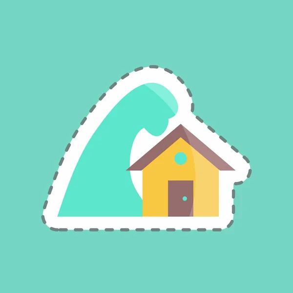 Sticker Line Cut Storm Hitting House Suitable Disasters Symbol Color — Archivo Imágenes Vectoriales