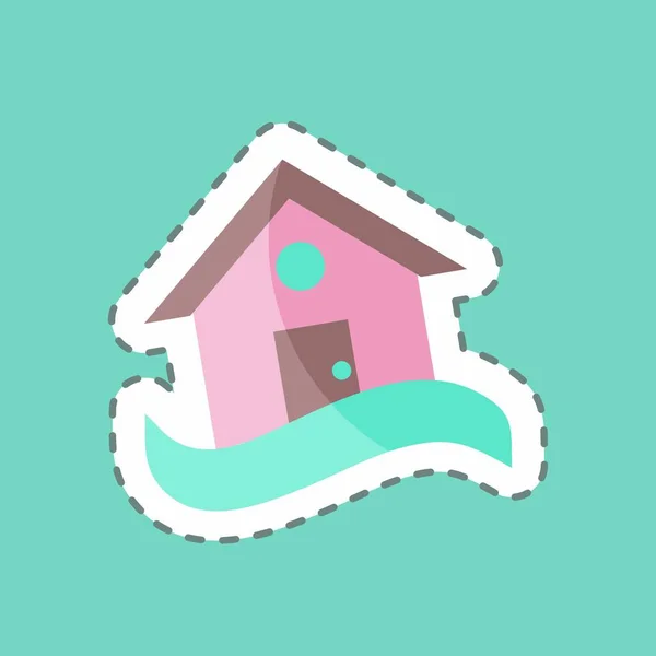 Sticker Line Cut House Flood Suitable Disasters Symbol Color Mate — стоковый вектор