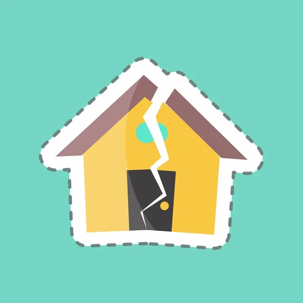 Garis Stiker Memotong Earthquake Hitting House Cocok Untuk Simbol Bencana - Stok Vektor