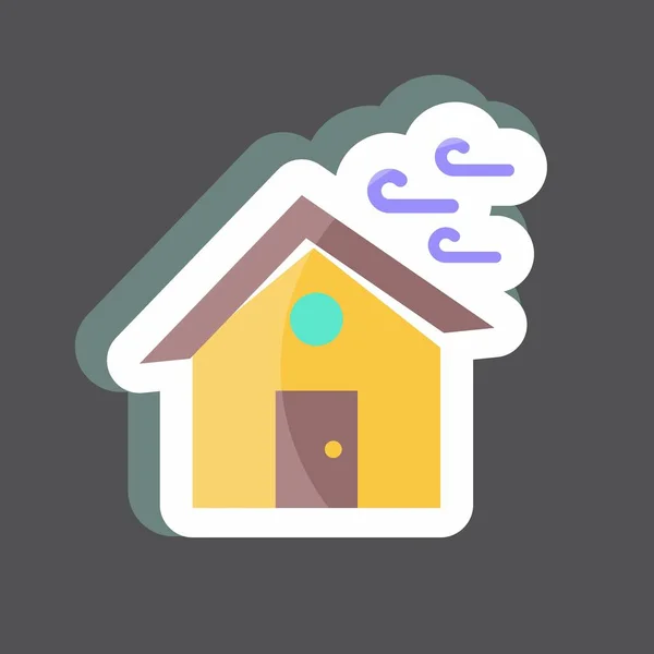 Sticker Winds Hitting House Geschikt Voor Rampen Symbool Kleurmaat Stijl — Stockvector