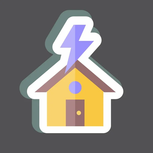 Sticker Lightning Striking House Geschikt Voor Rampen Symbool Kleurmaat Stijl — Stockvector