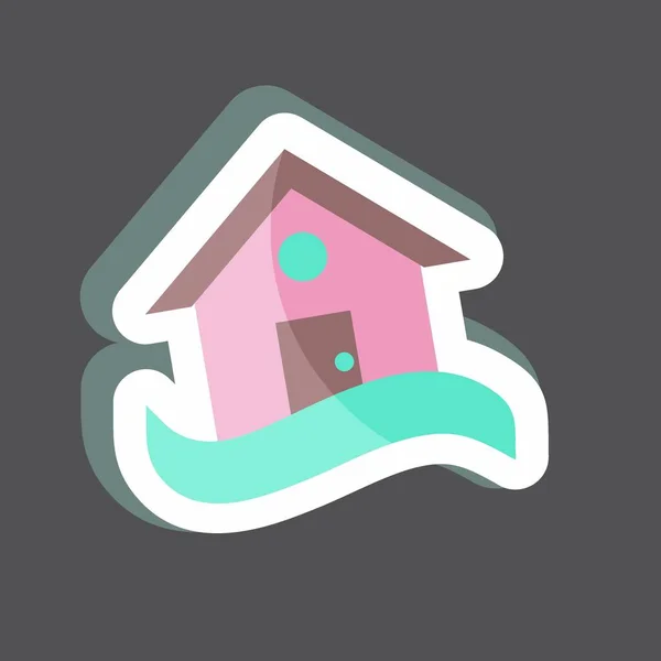 Sticker House Flood Suitable Disasters Symbol Color Mate Style Simple — стоковый вектор