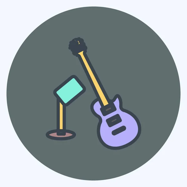 Icono Guitarra Micrófono Adecuado Para Símbolo Del Partido Estilo Mate — Vector de stock