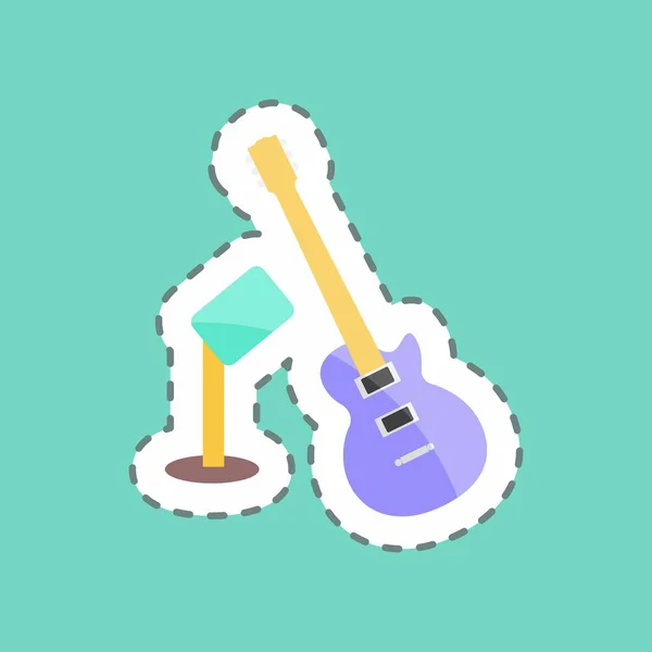 Sticker Line Cut Guitar Mic Suitable Party Symbol Simple Design — Wektor stockowy