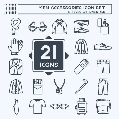 Erkek Aksesuar Simgesi Seti. Eğitim sembolü için uygun. Sıra tarzı. Basit dizayn edilebilir. tasarım şablonu. Basit gösterim