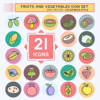 Meyveler ve Sebze Simgesi. Eğitim sembolü için uygun. renk arkadaşı stili. Basit dizayn edilebilir. tasarım şablonu. Basit gösterim