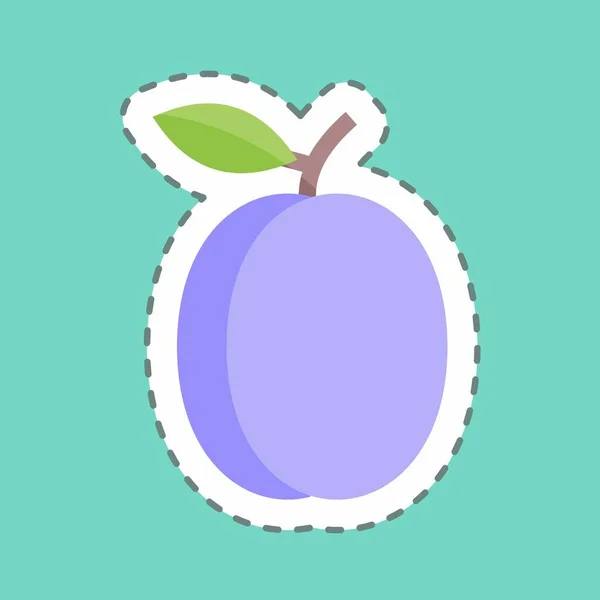 Sticker Line Cut Plum Suitable Fruits Vegetables Symbol Simple Design — Image vectorielle