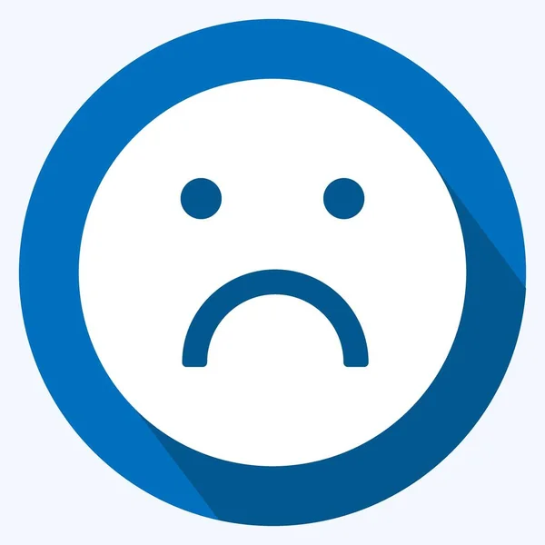 Ikona Emoticon Smutny Nadaje Się Symbolu Emoticon Długi Styl Cienia — Wektor stockowy