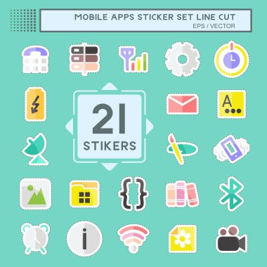 Mobil Uygulamalar Etiketi satır kesme seti. Web Arayüzü sembolü için uygun. Basit dizayn edilebilir. tasarım şablonu. Basit gösterim