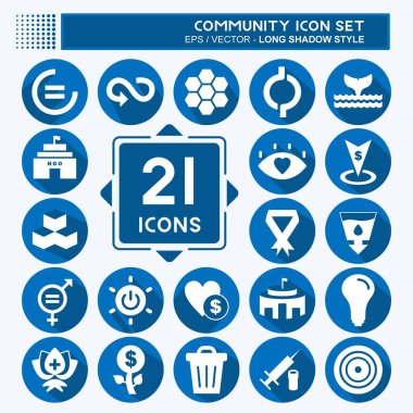 Topluluk Simgesi Ayarlandı. Eğitim sembolü için uygun. Uzun gölge tarzı. Basit dizayn edilebilir. tasarım şablonu. Basit gösterim