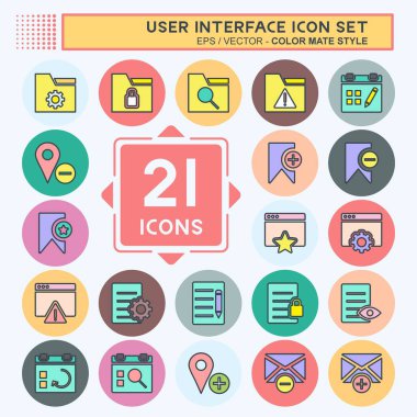 Kullanıcı Arayüzü Simgesi Ayarlandı. Web Arayüzü sembolü için uygun. renk arkadaşı stili. Basit dizayn edilebilir. tasarım şablonu. Basit gösterim