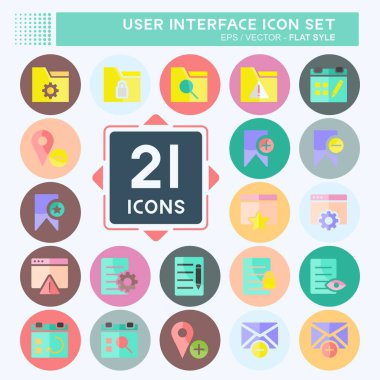 Kullanıcı Arayüzü Simgesi Ayarlandı. Web Arayüzü sembolü için uygun. Düz stil. Basit dizayn edilebilir. tasarım şablonu. Basit gösterim