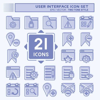 Kullanıcı Arayüzü Simgesi Ayarlandı. Web Arayüzü sembolü için uygun. İki ton stili. Basit dizayn edilebilir. tasarım şablonu. Basit gösterim