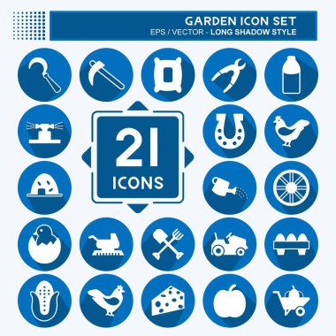 Bahçe Simgesi Seti. Eğitim sembolü için uygun. Uzun gölge tarzı. Basit dizayn edilebilir. tasarım şablonu. Basit gösterim