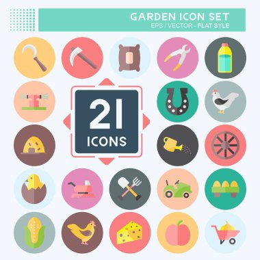 Bahçe Simgesi Seti. Eğitim sembolü için uygun. Düz stil. Basit dizayn edilebilir. tasarım şablonu. Basit gösterim