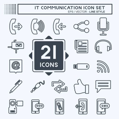 IT İletişim Simgesi Ayarlandı. Eğitim sembolü için uygun. Sıra tarzı. Basit dizayn edilebilir. tasarım şablonu. Basit gösterim