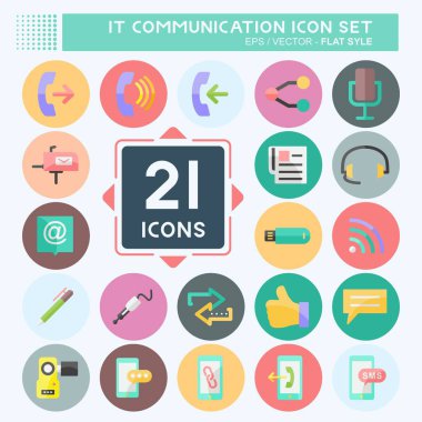 IT İletişim Simgesi Ayarlandı. Eğitim sembolü için uygun. Düz stil. Basit dizayn edilebilir. tasarım şablonu. Basit gösterim