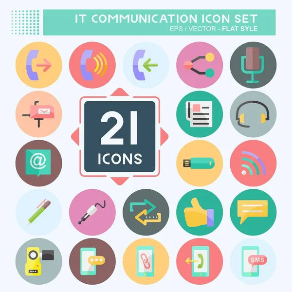 IT İletişim Simgesi Ayarlandı. Eğitim sembolü için uygun. Düz stil. Basit dizayn edilebilir. tasarım şablonu. Basit gösterim